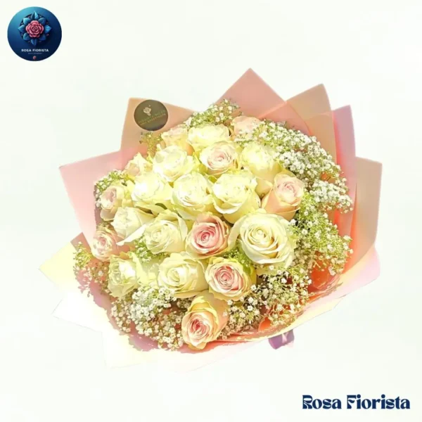 Pink Wiate Roses elegant pink and white rose bouquet symbolizing love and purity perfect gift in Milano